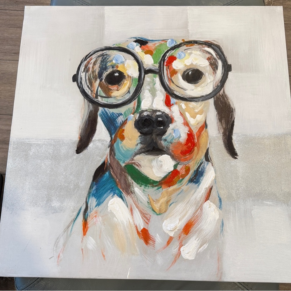🟡 2/$45 - 23.5”x23.5” Canvas Colorful Dog with Glasses